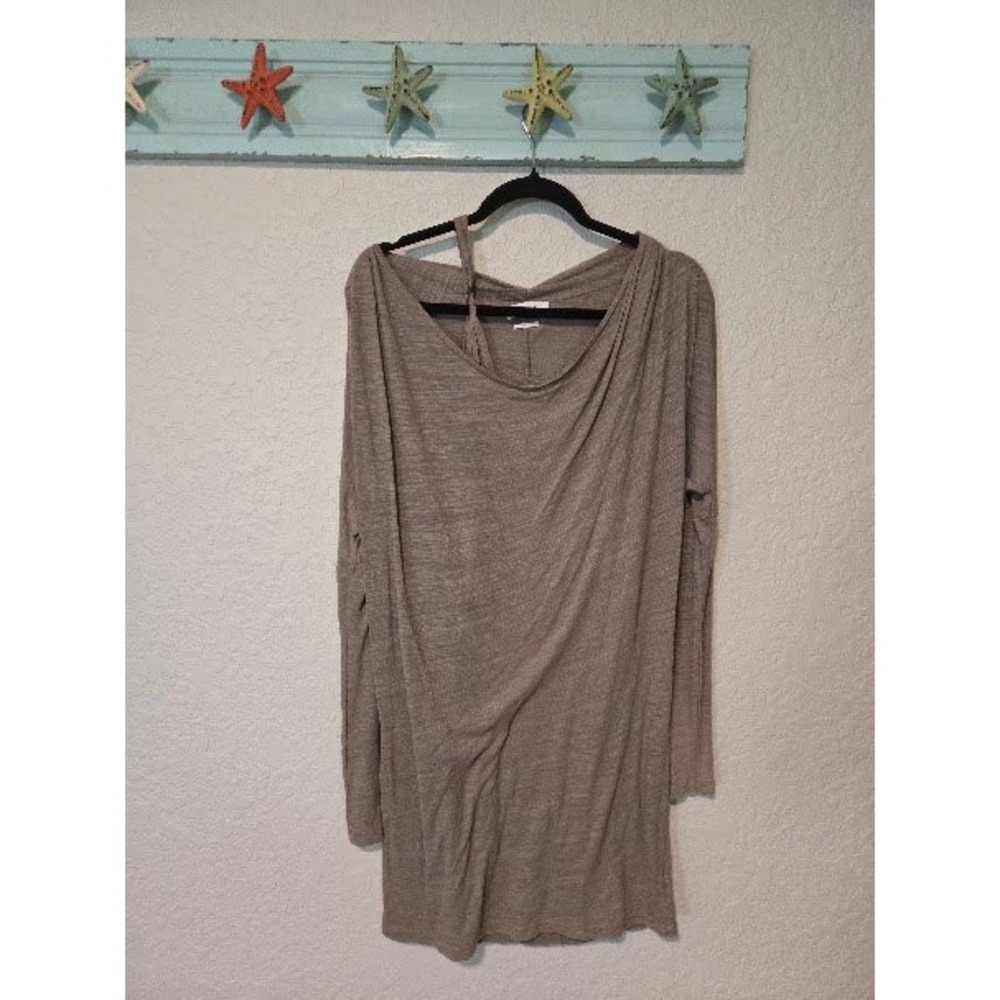 Velvet by Graham & Spencer Womens Taupe Slub Knit Asymmetric Tunic Top Small